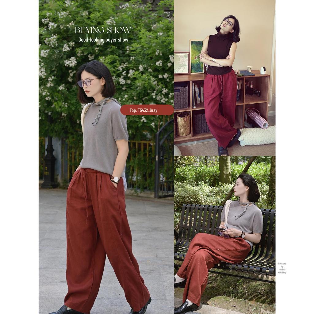 2026 New Stylish Banana Leg Linen Pants: Elastic Waist, Loose, Flattering Wide Legs