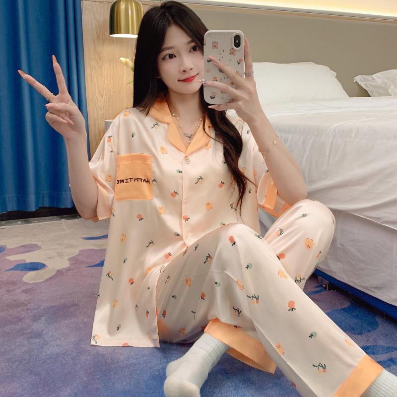 Light Luxury Summer Popular Ice Silk Thin Short-Sleeved Trousers Floral High-End Loungewear Set