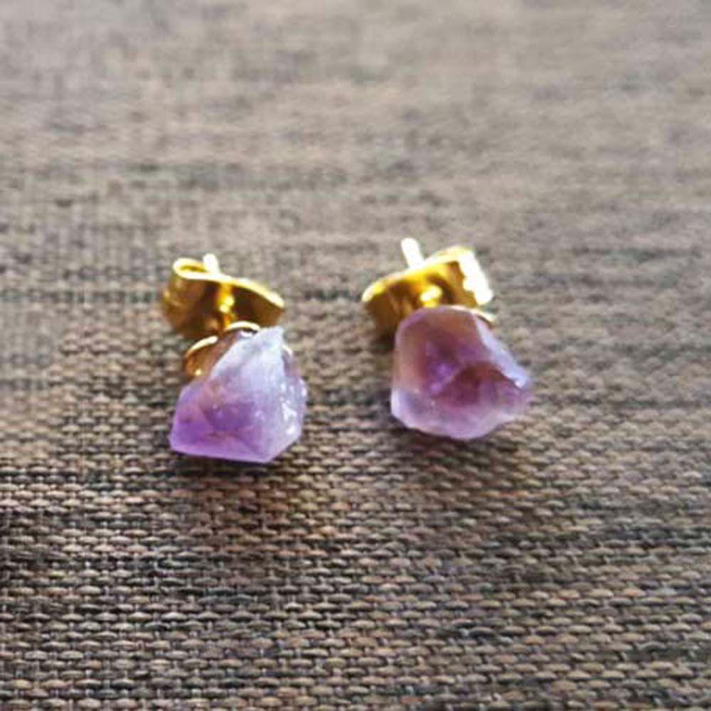 Rough Stone Rough Stone Purple Amethyst Stud Earrings Women Earrings Korean Style Ear Studs