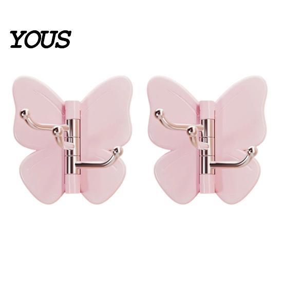 Hair Tie Holder Hook Rotating Butterfly Adhesive Wall Hooks, 3-Prong No-Drill Swivel Hangers, with Key Adjustable Angle Space-Saving Hook, for