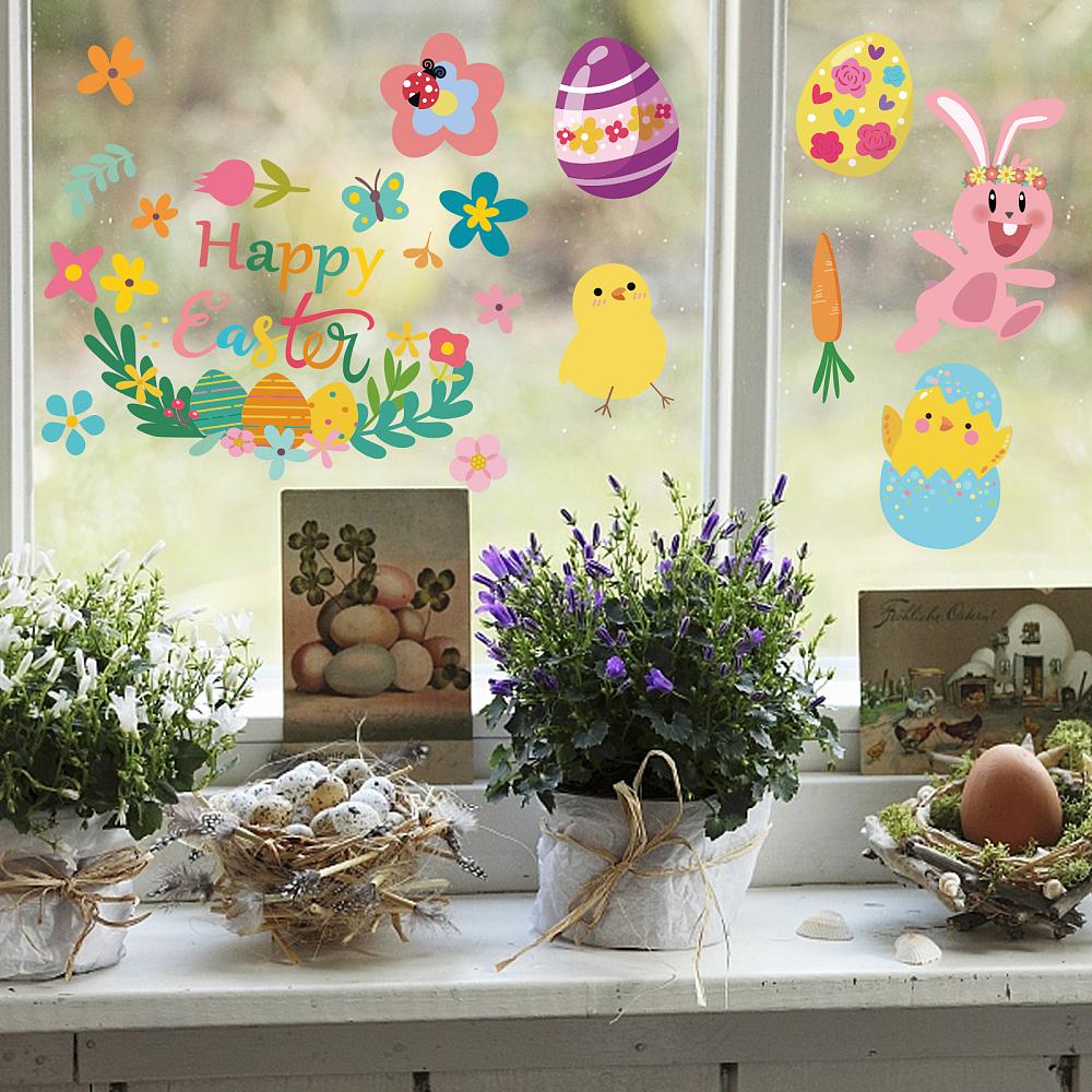 1set PVC Wall Stickers Rectangle with Easter Theme Pattern for Home Living Room Bedroom Decoration Colorful 350x240mm 9 Sheets/set
