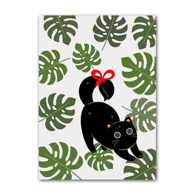 Black Cat Poster Canvas Painting Lovers Gift Wall Art Mural House Potted Plant Print Picture Living Room Home Decor Frameless