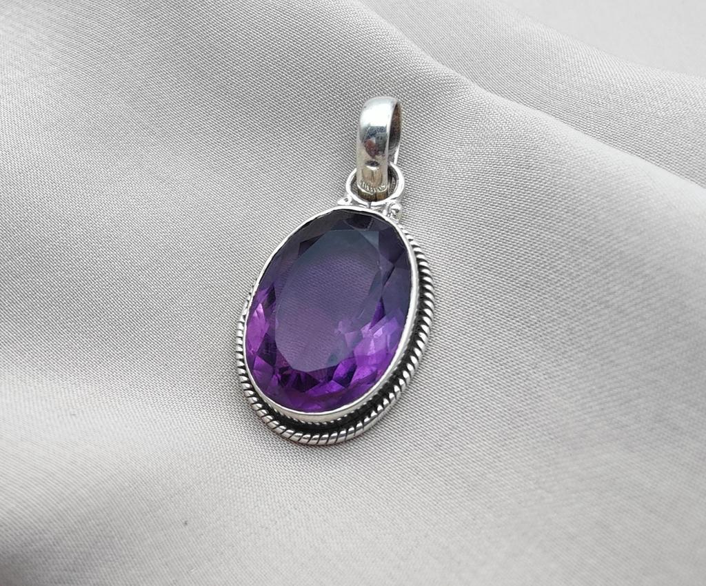 Natural Amethyst Cut Silver Pendant 925 Sterling Purple Gemstone Necklace Handmade February Birthstone Jewelry Gift for Her