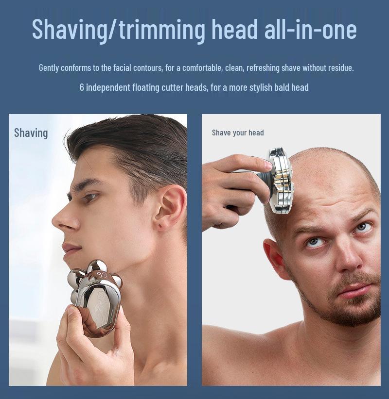 7D Floating Electric Shaver – Multifunctional, Water-Washable Razor for Bald Heads