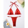 Shiny Pink Micro Bikini 2025 Mujer Women Sexy PU Pearls Push Up Thong Swimsuit Summer Bathing Suit Bandage Holiday Swimwear
