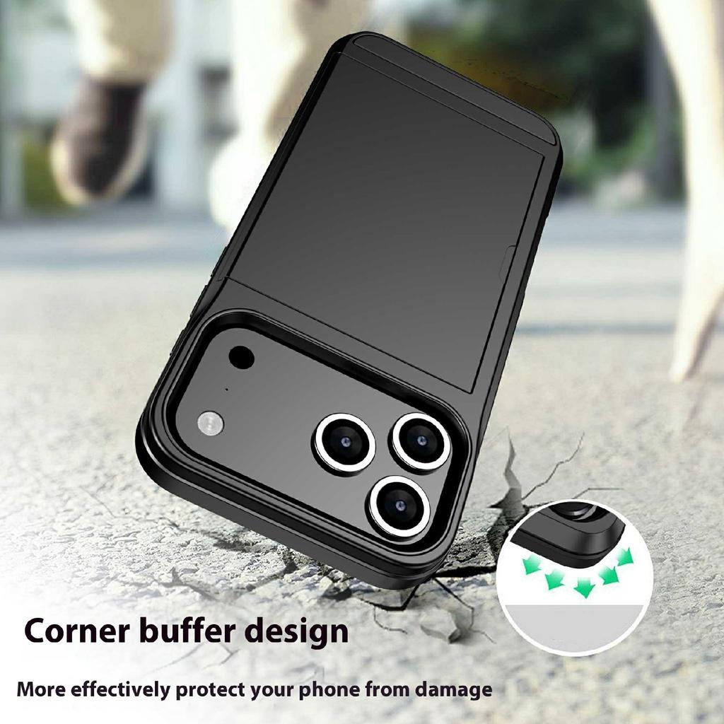 Pour iPhone 17 Pro Coque avec Porte-Cartes Coulissant PC+TPU Coque Arrière de Téléphone