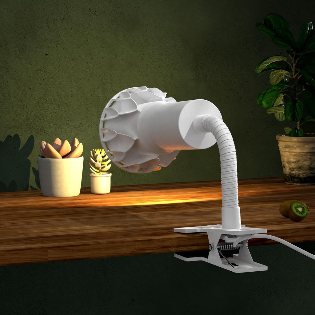 Pispoer E26 Bulb Socket, Clip-on Light Socket, Suitable for Grow Lights, 1.6 Meter Cord with Switch, 18.5 cm Neck Tube (White) Long Version