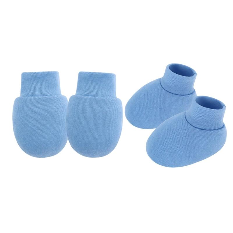 Set of 4 Cotton Infant Anti Scratch Mittens with Elastic Cuffs Feature Soft Breathable Socks & Gloves for Newborns