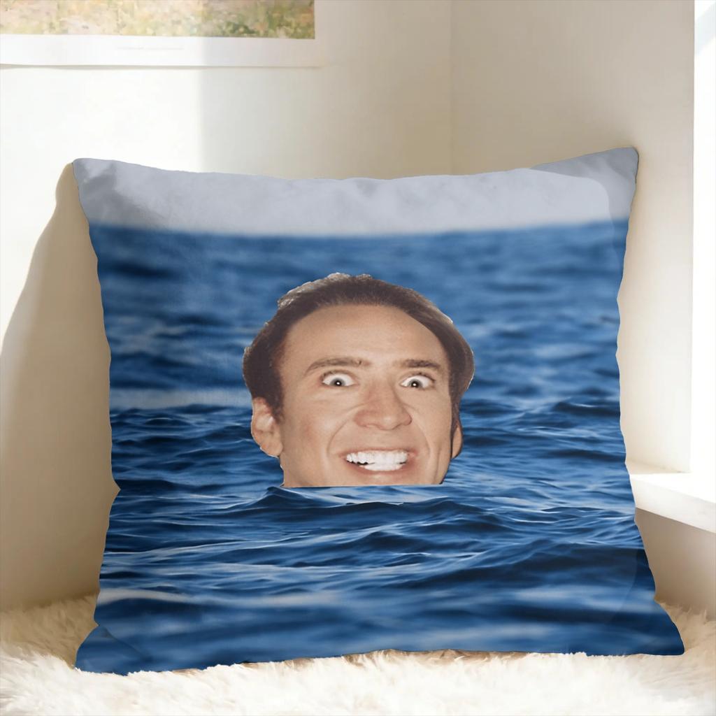 Cozy N-Nicolas Cage Headshot Pillow Cover Comfy Cushion Cover Funny Pillow Case For Sofa Couch Bed Living Room