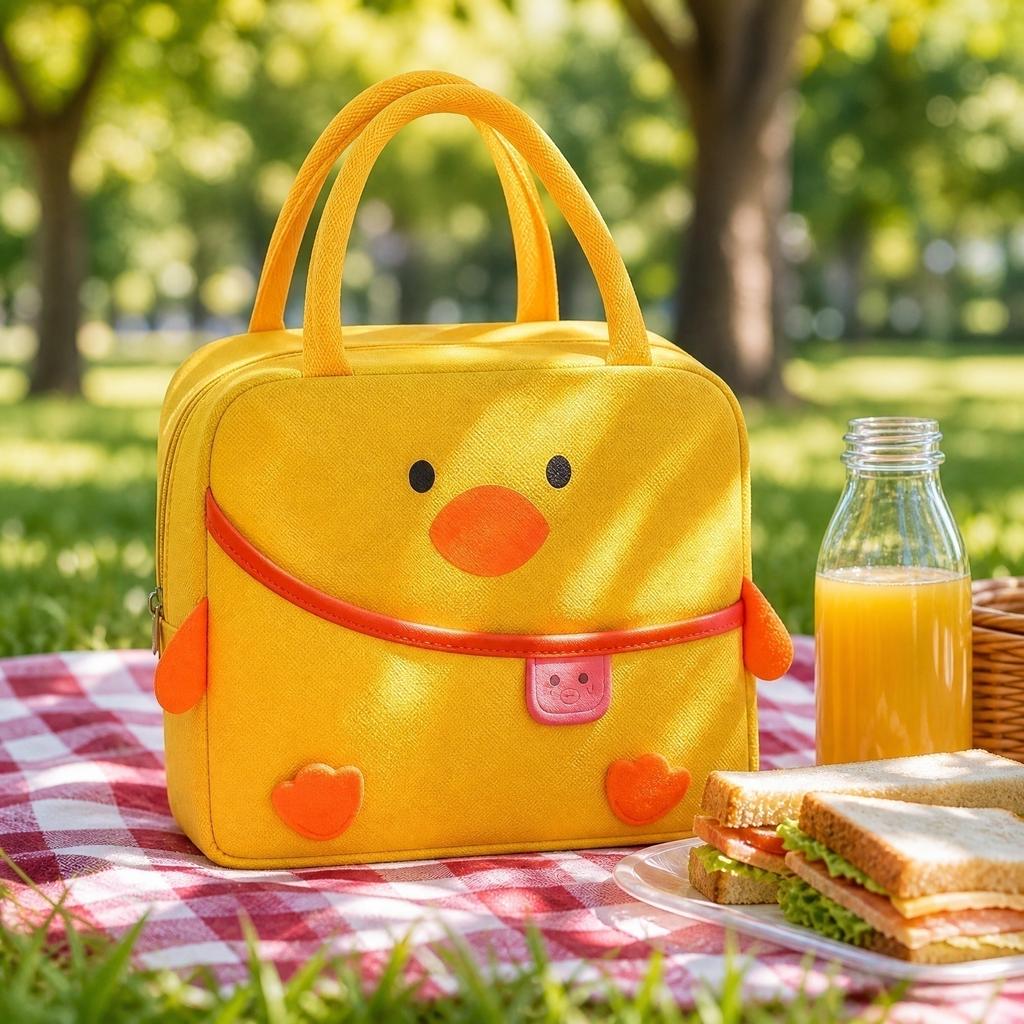 Insulated Lunch Bag with Zipper Closure and Handle Cartoon Design Portable Food Storage Bag for Work School Picnic