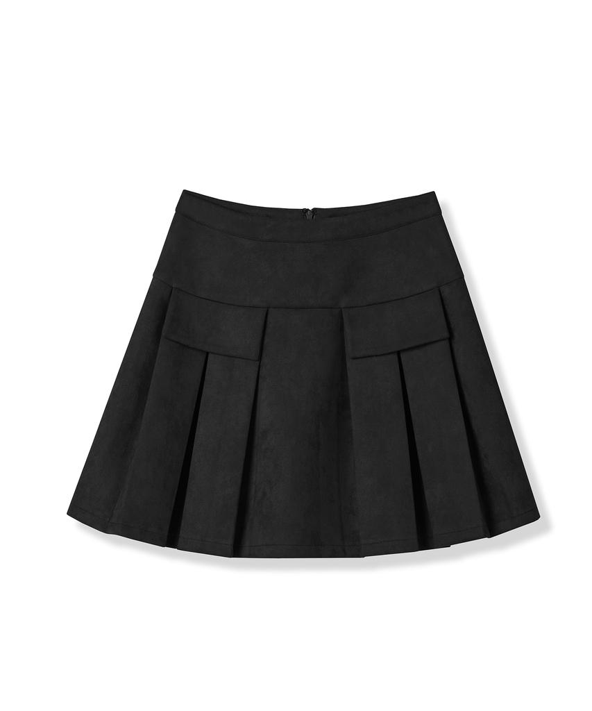 AVANDRESS Pocket Mini Suede Pleats Skirt Brown
