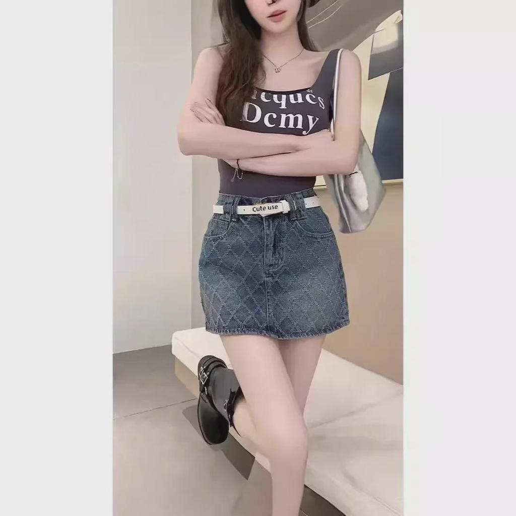 Women's High-Waisted A-Line Retro Denim Skirt—Summer Design, Anti-Exposure, Slim Fit, Short Length