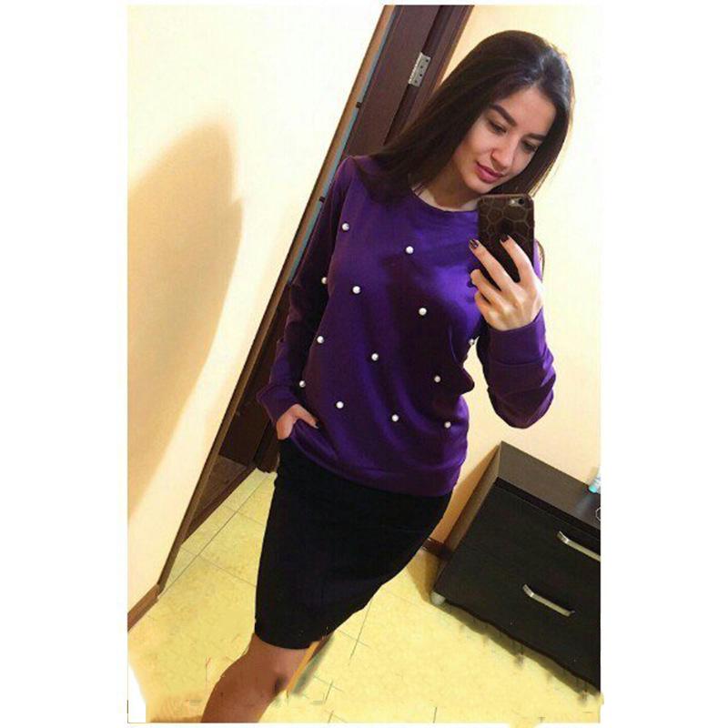 

European and American Pearl-Embellished Long-Sleeve Sweatshirt Medium