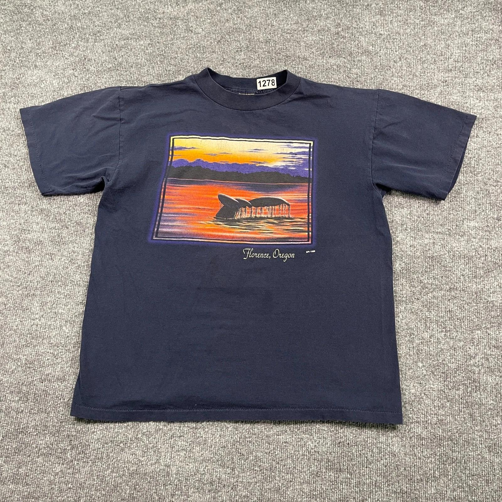 Vintage 1999 Whale Tail Sunset Art Shirt Large 21x24 Blue Florence Oregon 2XL