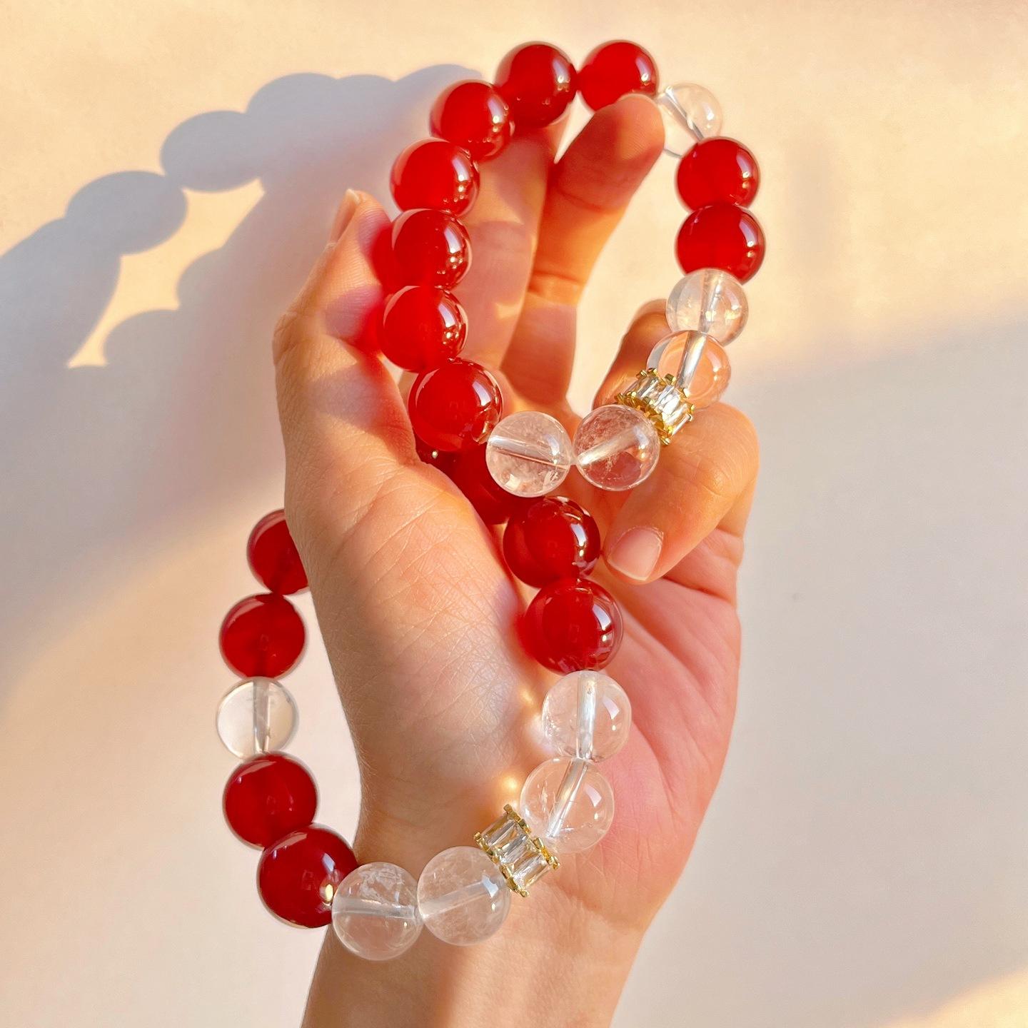 12-14Mm Large Particle Natural White Crystal Chalcedony Design Bracelet Bracelet