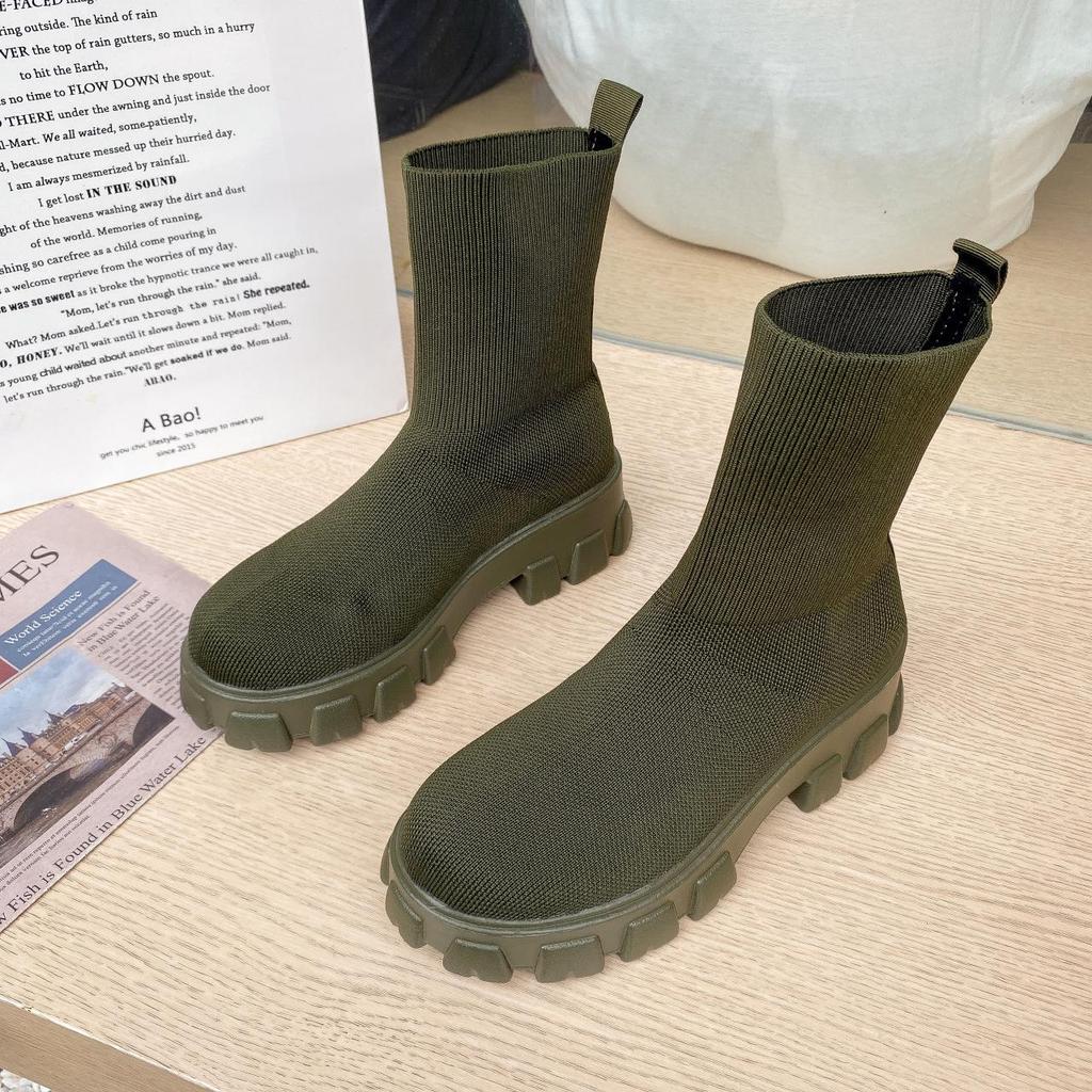Women Boots Slip On Western Ankle Boots Platform Knitted Ladies Autumn Socks Boots Fashion Female Booties