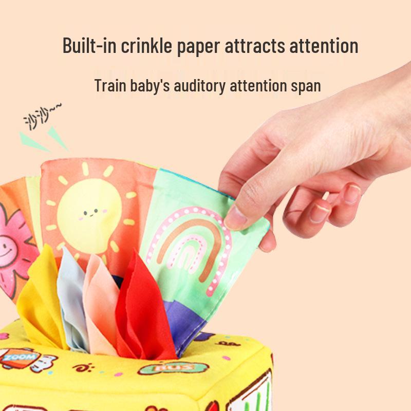 Washable Tear-Proof Crinkle Paper Toy for Infants - Soothing Tissue Box & Cloth Book