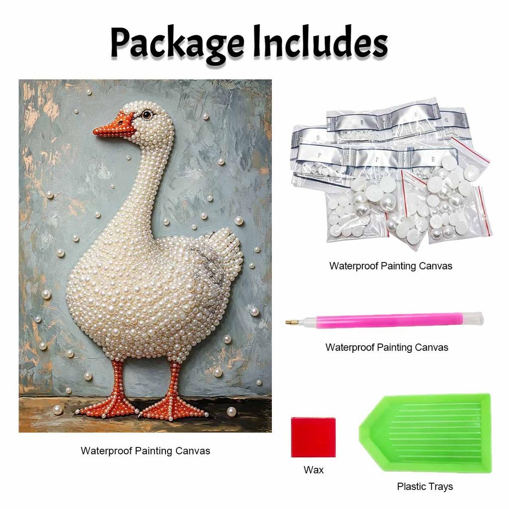 This white goose pearl painting kit features 5D pearls and a mosaic art style. designed for elegant home wall decoration.