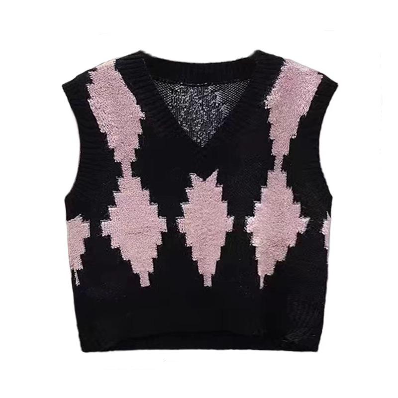 Fashion V-neck Argyle Printed Loose Women's Vest 2025 Spring and Autumn Sleeveless Elegant Knitted Pullover Sweater Tank Tops Female Clothing