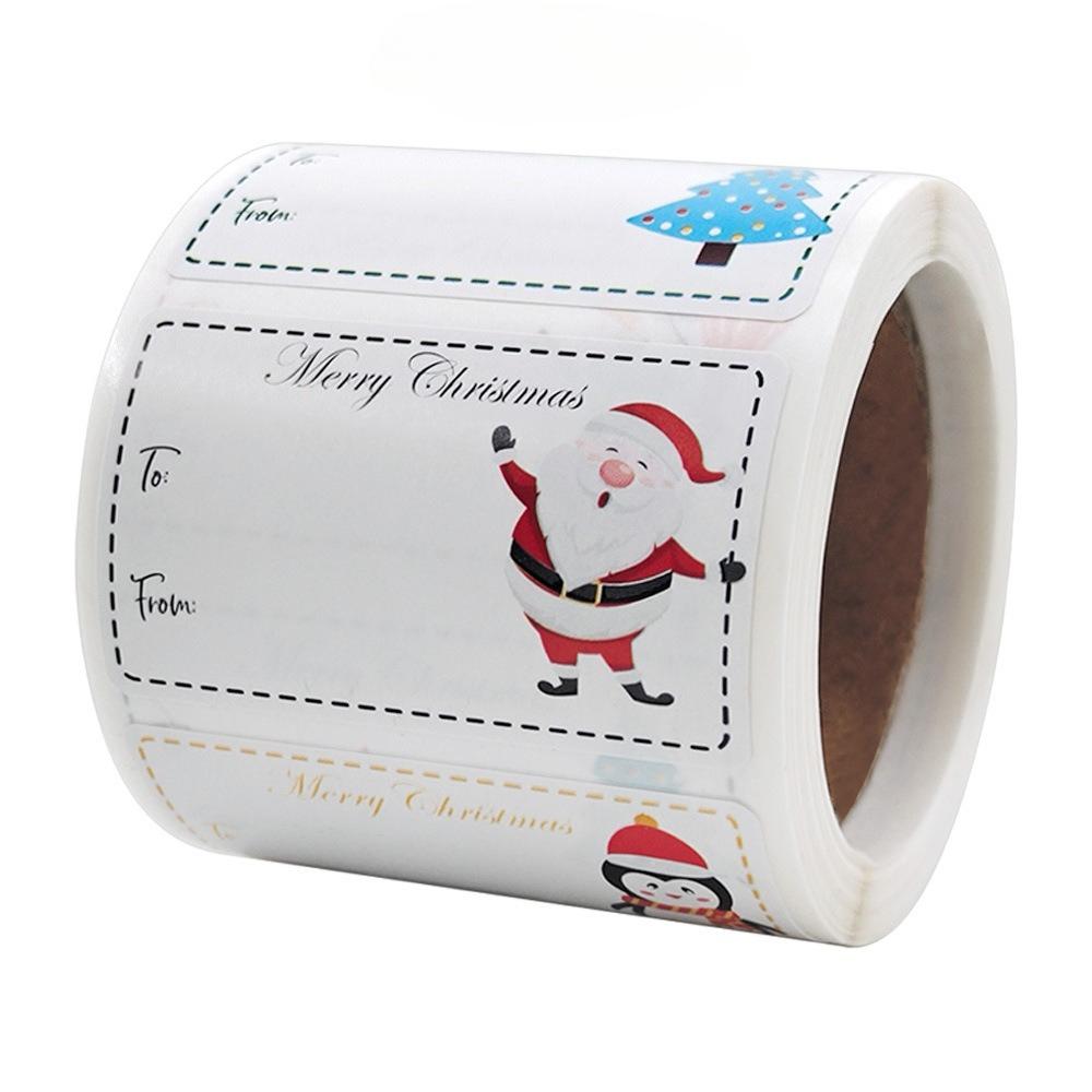 

Праздничные рождественские подарочные бирки - самоклеящиеся, многоразовые, полуматовые этикетки из синтетической бумаги с рисунками снеговика, Санты и елки