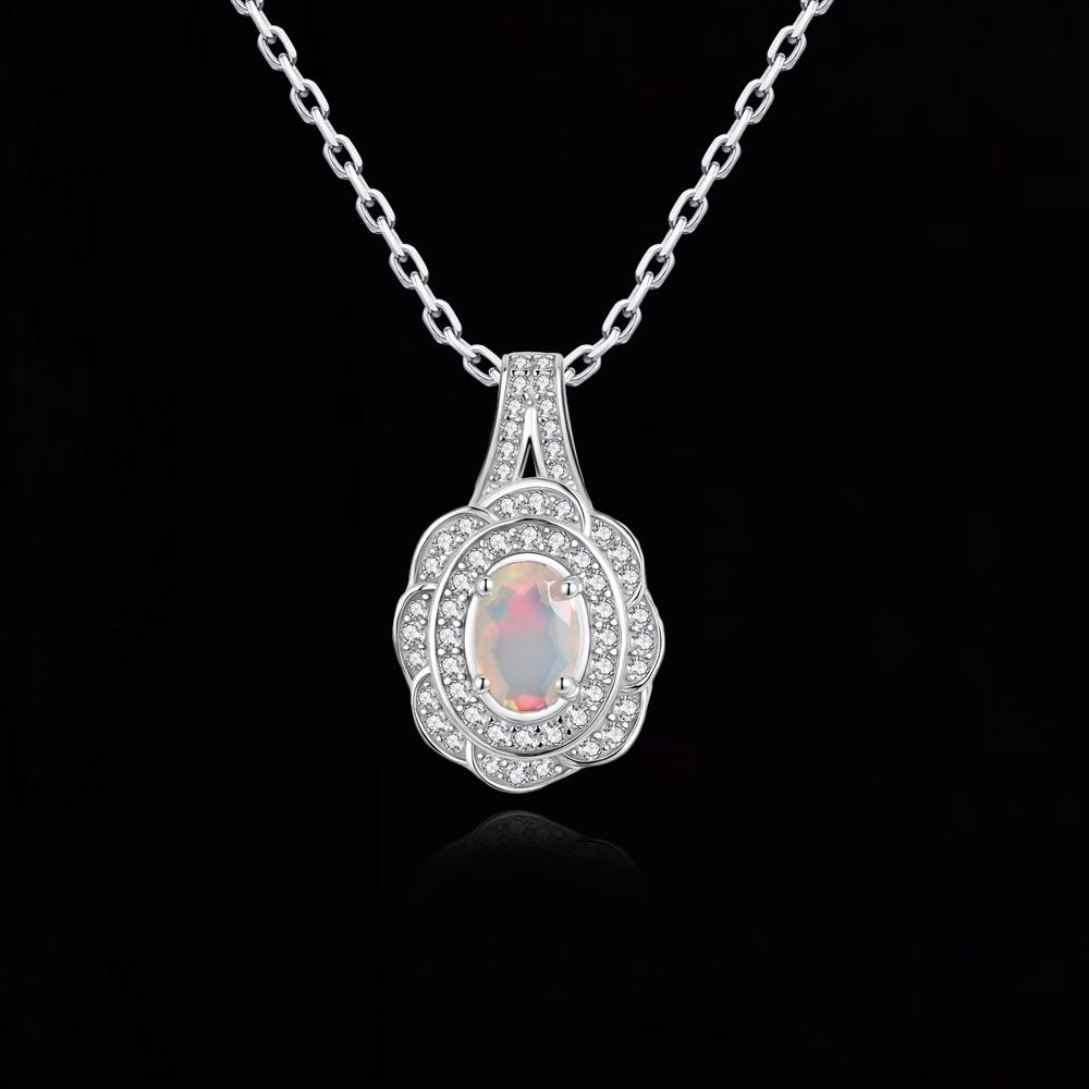 

Classic 925 sterling silver Pendant necklace Natural opal October Birthstone gemstones fine jewelry for women Festival gift M білий