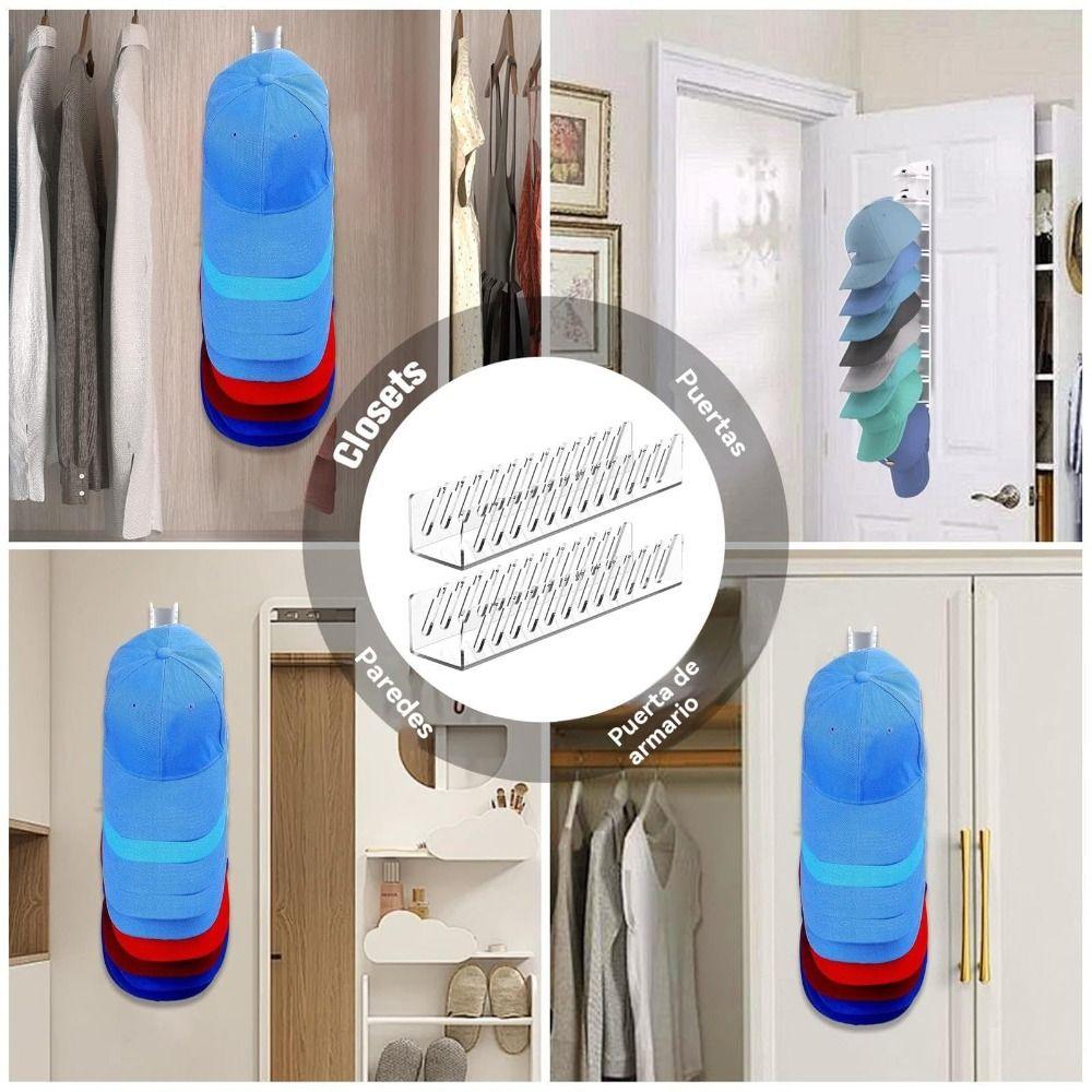 Strong Adhesive Hat Organizer Acrylic Hold up to 24 Hats Hat Rack Plastic Space Saving Baseball Cap Organizer for Baseball Caps