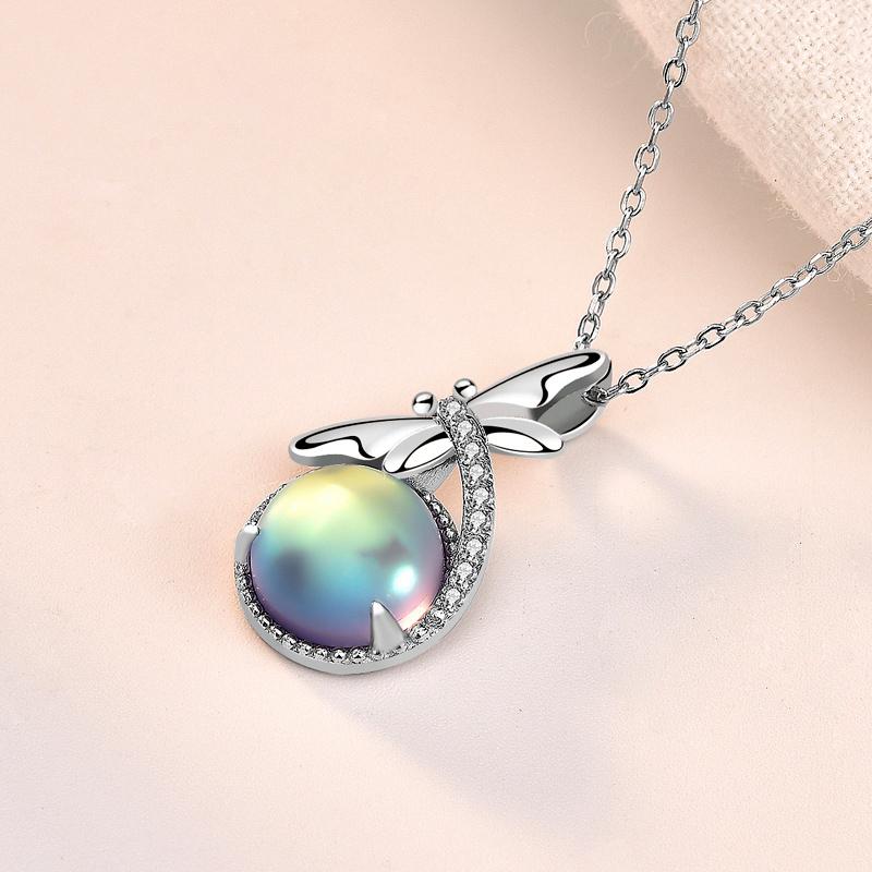 S925 Silver Dragonfly Pendant Necklace with Moonstone for Women