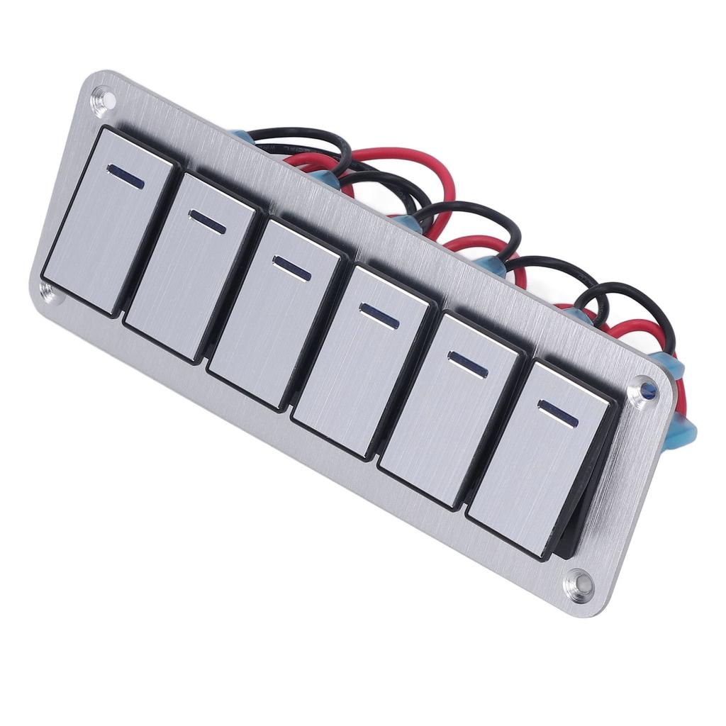 Rocker Switch Panel 6 Gang Waterproof 5 Pin On Off Car Switches 12V‑24V Blue LED