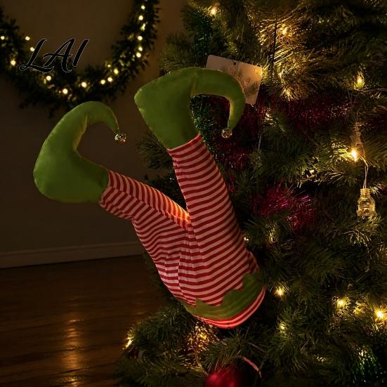 Festive Shaking Leg Decor Christmas Elf Decoration Electric Santa Claus Xmas Tree Party Ornament for Tree cHalf Body Ormament Funny