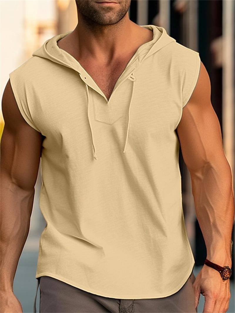 

2023 Men s Sleeveless Fitness Drawstring Solid Color Hooded Vest L жовтий