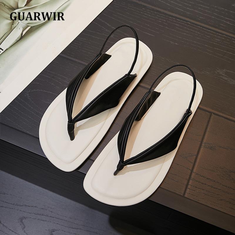 

Sheepskin flip-flops sandals women s summer wear comfortable and breathable open-toed flat bottom contrasting color beach women s cool slippers 35