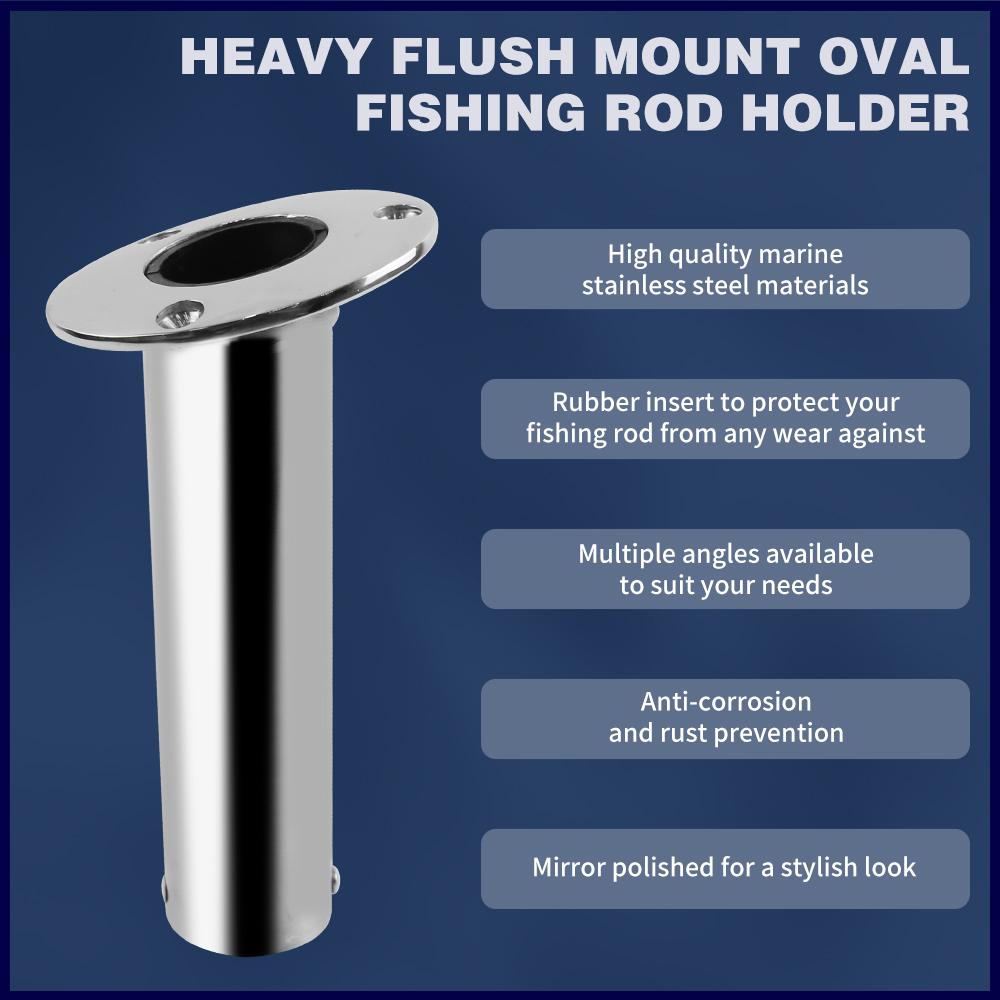 Marine Heavy Duty Stainless Steel Boat Cast Fishing Rod Holder Oval 15°/30°/90° with PVC Inner Boat Hardware