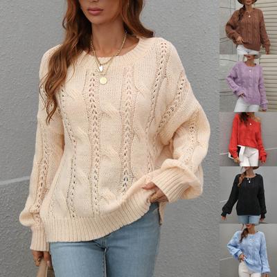 Women's  And Winter  Solid Round Neck Long Sleeve Knit Sweater Pullover Sweater