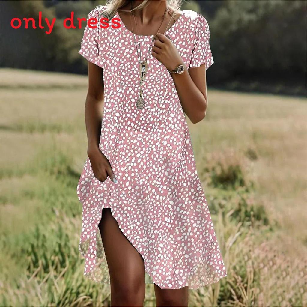 Mittellanges Kleid im Ethno-Stil aus Polyesterstoff mit Blumenprint für den Sommer