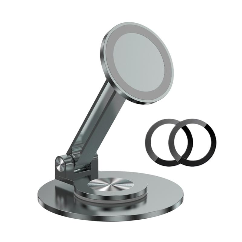 Portable Metal Phone Holder with Strong Magnetic Base 360 Rotate Adjustable Angle Travel Friendly for Mobile Devices