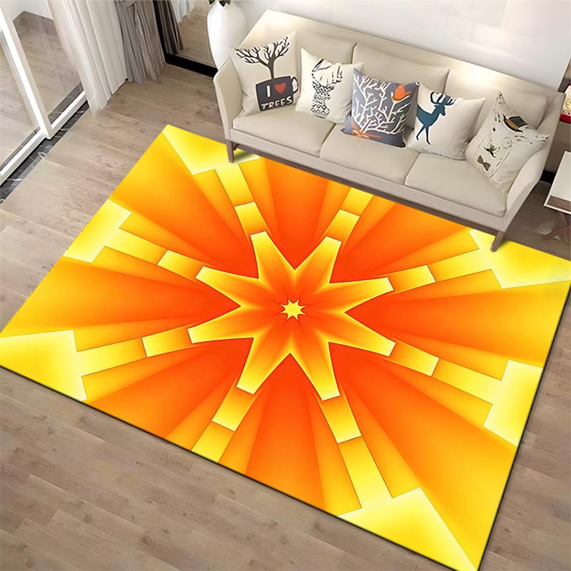 Bright Geometric Starburst Pattern Carpet - Orange and Yellow Design Suitable for use as an anti-slip for living room bedroom sofas