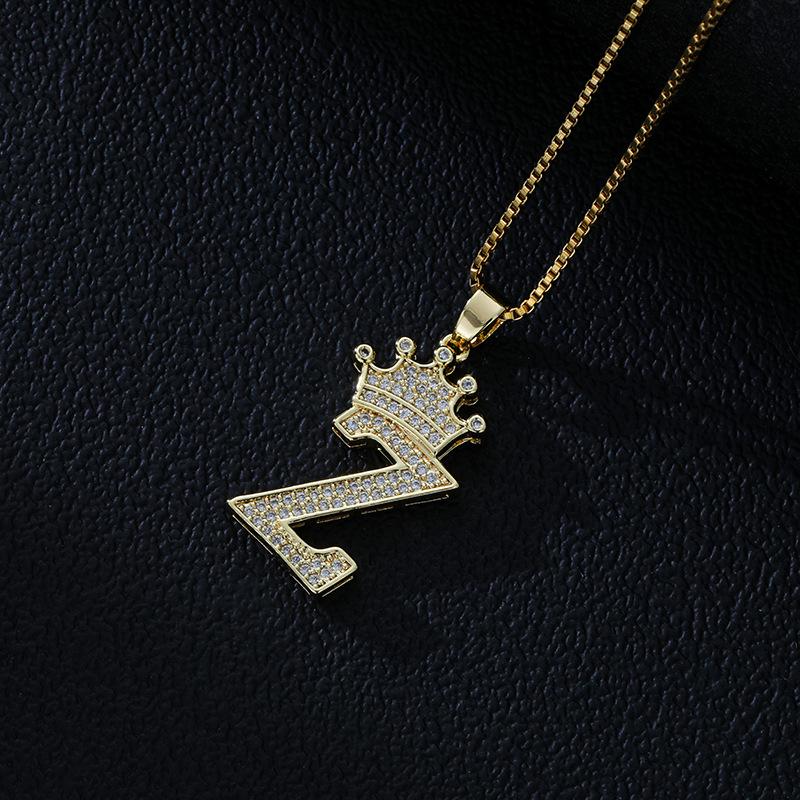 Fashion High-End Crown Letter Necklace Women'S Zircon Pendant Niche Stainless Steel Hip-Hop Pendant Accessories