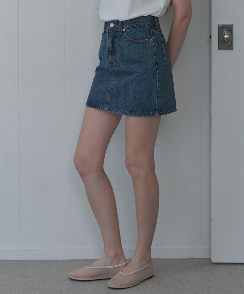 Hauseuobeupondeu Kaihara Fabric Denim Skirt(Light Blue, Mid Blue)