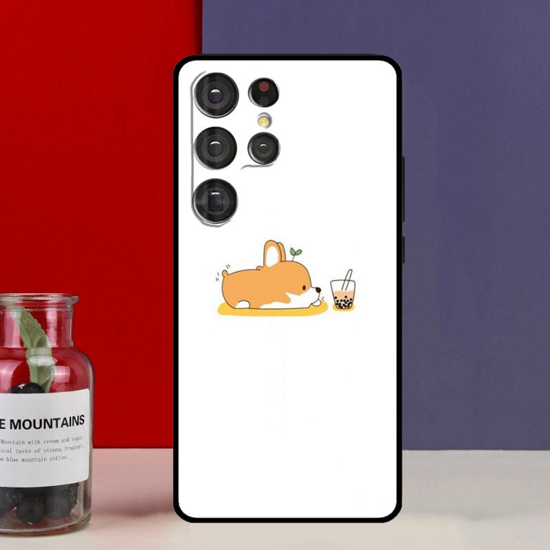 Corgi and Bubble Tea Funda Case For Samsung Galaxy S25 Ultra S9 S10 S20 S21 S22 Plus S23 FE S24 Ultra Phone Cover
