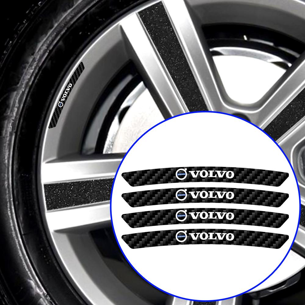 4PCS Carbon Fiber Car Rim Sticker Decoration Accessories for Volvo V40 V50 S40 S80 XC60 S60 V90 EX90 XC90 XC40 AWD Rdesign S90
