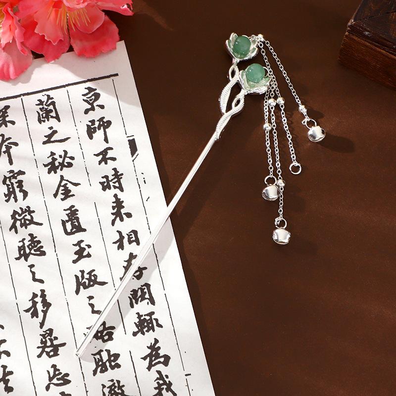 Flower Bell Hairpin Tassel Step Rocking Hanfu Horse Face Skirt Hairpin Ancient-style Coiled Hair Hairpin Headwear