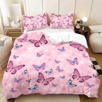 3 Beautiful Butterfly Printed Down Duvet Covers, 1 Down Duvet Cover+2 Pillowcases, No Core. Soft and Comfortable Bedding Set