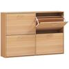 Slim Shoe Cabinet for 24 Pairs, 4 Drop-Down Doors, Adjustable Shelves, 120x24x81cm, Wood