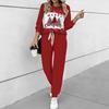 Conjunto Navideño de Dos Piezas para Mujer, Top de Manga Larga con Cuello Redondo y Pantalones Jogger con Cordón, Chándal Casual para Primavera Otoño
