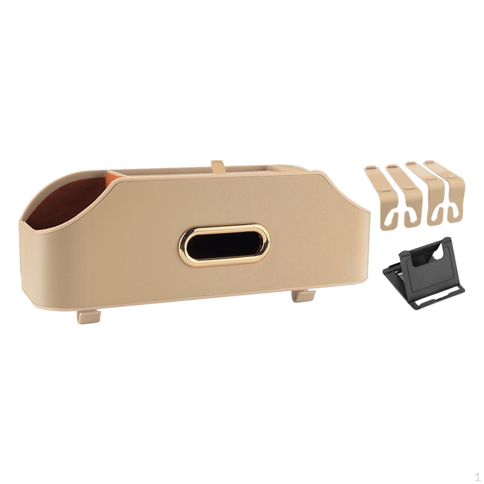 Car Seat Back Organizer Tissue Box Phone Holder Universal PU Leather Automobile Interior Accessories Beige