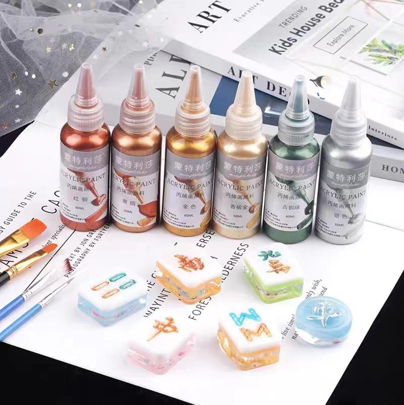 Metal Acrylic Paint Resin Pigment 60ml Gold Silver Copper Gypsum Doll Hook Line Paste Jewelry Making Handmade DIY Coloring