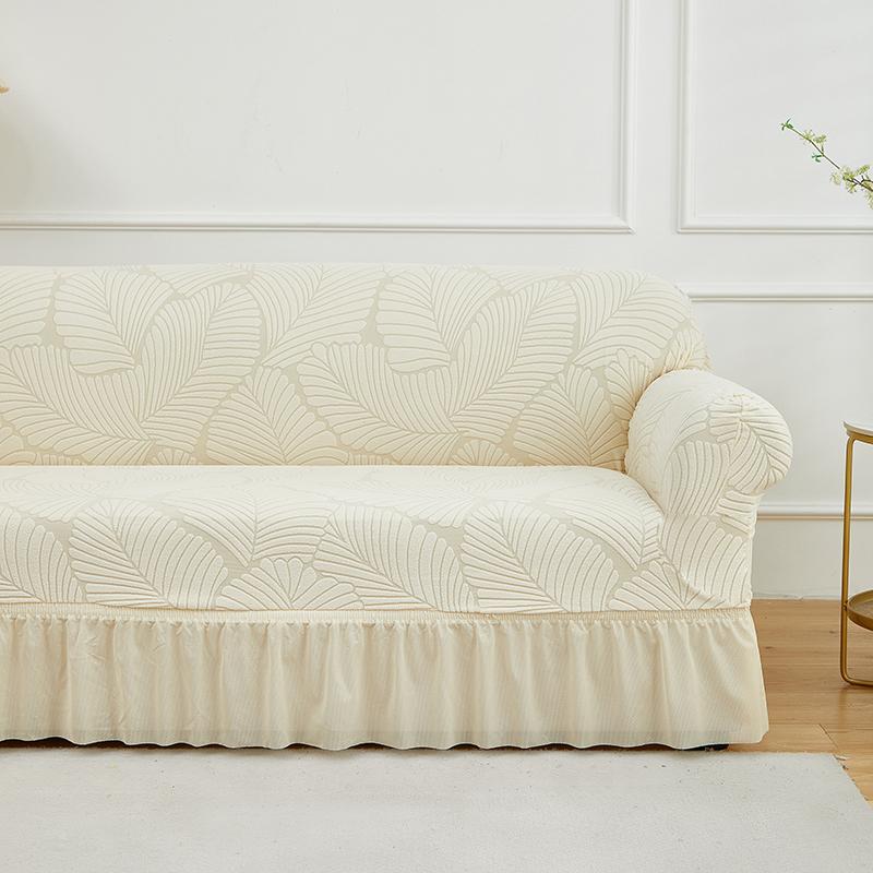 1 Stück Dehnbarer Sofabezug Jacquardmuster Sofabezüge mit Rock Einfarbige Staubdichte Rutschfeste Sofaschutzhülle für das Wohnzimmer