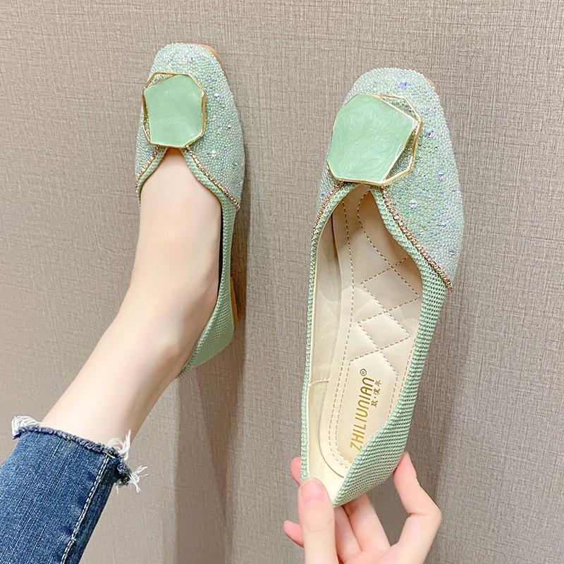 Women's spring and fall soft bottom square head flat single shoes net red shallow mouth gentle shoes