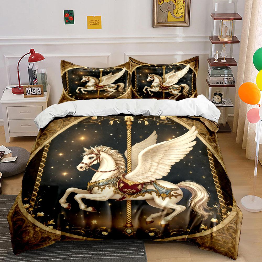 Elegant Pegasus Themed Decor Set Soft Comfortable Duvet Cover Bedding Set Included 1*Duvet Cover & 2*Pillowcases, Gift