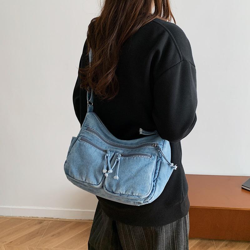 Denim Bag Women's Large Capacity Shoulder Bag Multi-Pocket Commuter Crossbody Bag